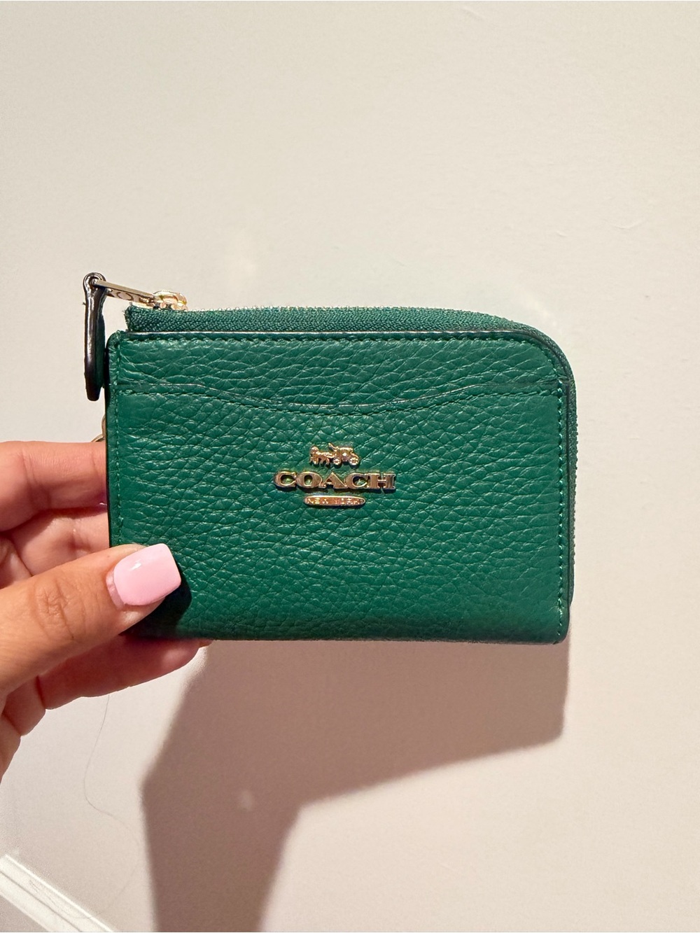 Coach Emerald Green Pebbled Leather Zip Card Wallet